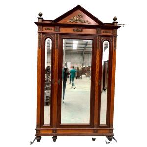 Three Door Empire Style Wardrobe In Mahogany And Veneer 20th Century