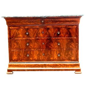 Commode Louois Philippe A Double Doucines En Acajou Et Placage XIX Siècle