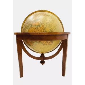 Globe Terrestre En Verre Sur Piétement En Bois XX Siècle