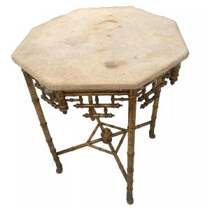 Wooden Pedestal Table With Bamboo Decoration, 20th Century