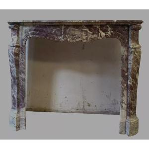 Louis XV Style Fireplace Pompadour Mode In "peach Blossom Marble" 20th Century