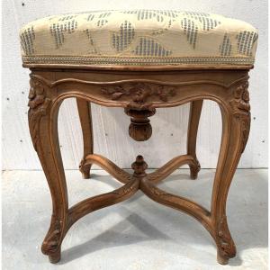 Tabouret De Piano Réglable De Style Louis XV En Noyer Massif XX Siècle