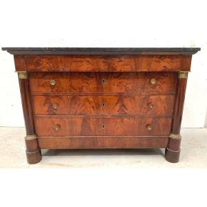 Empire Mahogany Chest Of Drawers With Half Columns, 19th Century