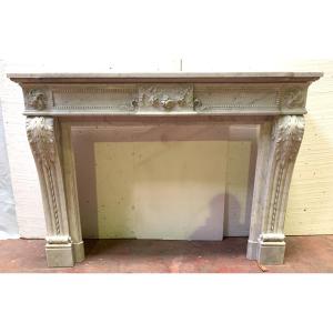 Louis XVI Style Fireplace In White Carrara Marble, 19th Century