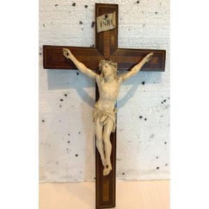 Crucifix En Bois Marqueté Objet De Dévotion Esotérisme XIX Siècle