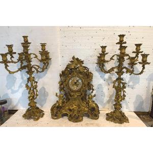 Louis XV Style Fireplace Trim In Gilded Chiseled Bronze 19th Century