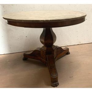 Empire Style Pedestal Table In Mahogany And Marble, 19th Century 