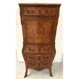 Louis XV Style Lady's Secretary In Light Wood Marquetry, 20th Century