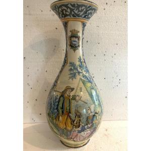 Vase Ventru A Col En Faïence Polychrome Maison Henriot Quinper XX Siècle