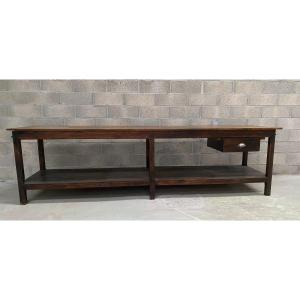 Large Draper's Table Solid Oak Legs Wooden Top. 20th Century.