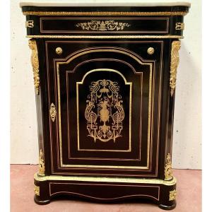 Meuble A Hauteur d'Appui Napoléon III En Bois Et Marqueterie De Laiton XIX Siècle  