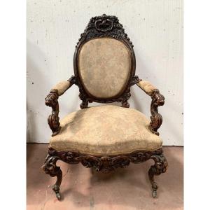 Richly Carved Napoleon III Ceremonial Armchair