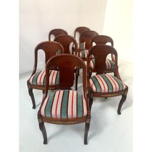 Suite De Huit Chaises Gondoles De Style Empire En Acajou XX Siècle