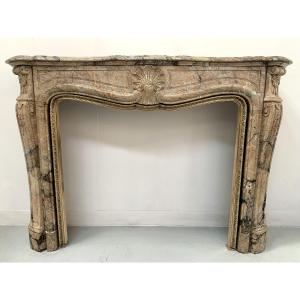 Louis XV Style Fireplace In Red Breche Marble, 19th Century