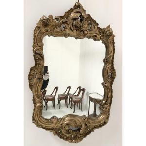 Miroir Louis XV En Bois Sculpté Doré Epoque Fin XVIII Siècle