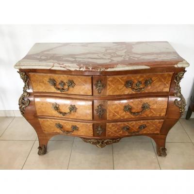 Louis XIV Style Commode In Marquetry And Bronze