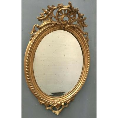 Mirror Oval A Pediment Wooden And Stucco Gilded Oval Glass Beveled Napoleon III