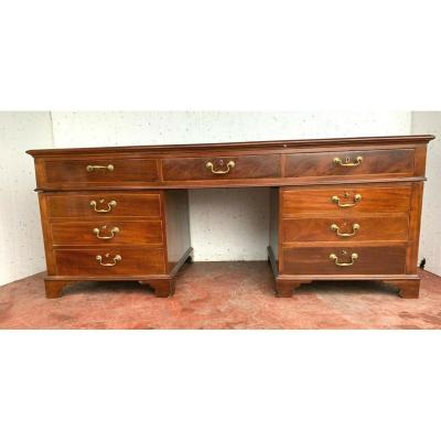 Regency Style Flat Mahogany Desk And Mahogany Veneer Coffered Desk
