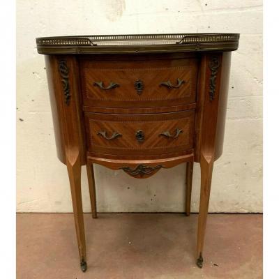 Commode Rognon De Style Louis XV Dessus De Marbre A Galerie De Laiton XX Siècle