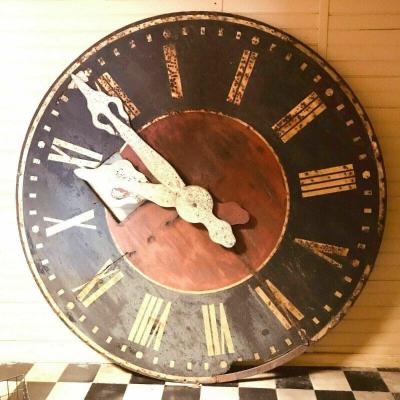 Large Clock Facade In Patinated Tin XX Century