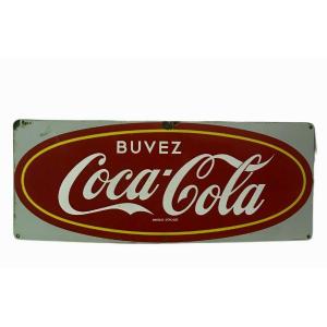 Plaque émaillée "Coca Cola " rouge sur fond blanc XX siècle