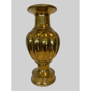 Large Vase With Gadroons In Hammered Brass XX Century