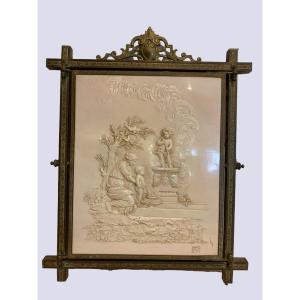 Miroir Triptyque En Bronze Ciselé Doré XX Siècle