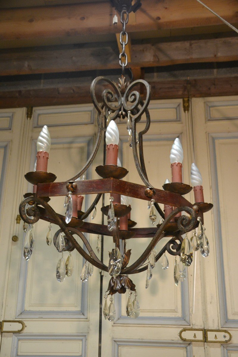 Large Wrought Iron Chandelier And Pendants-photo-4