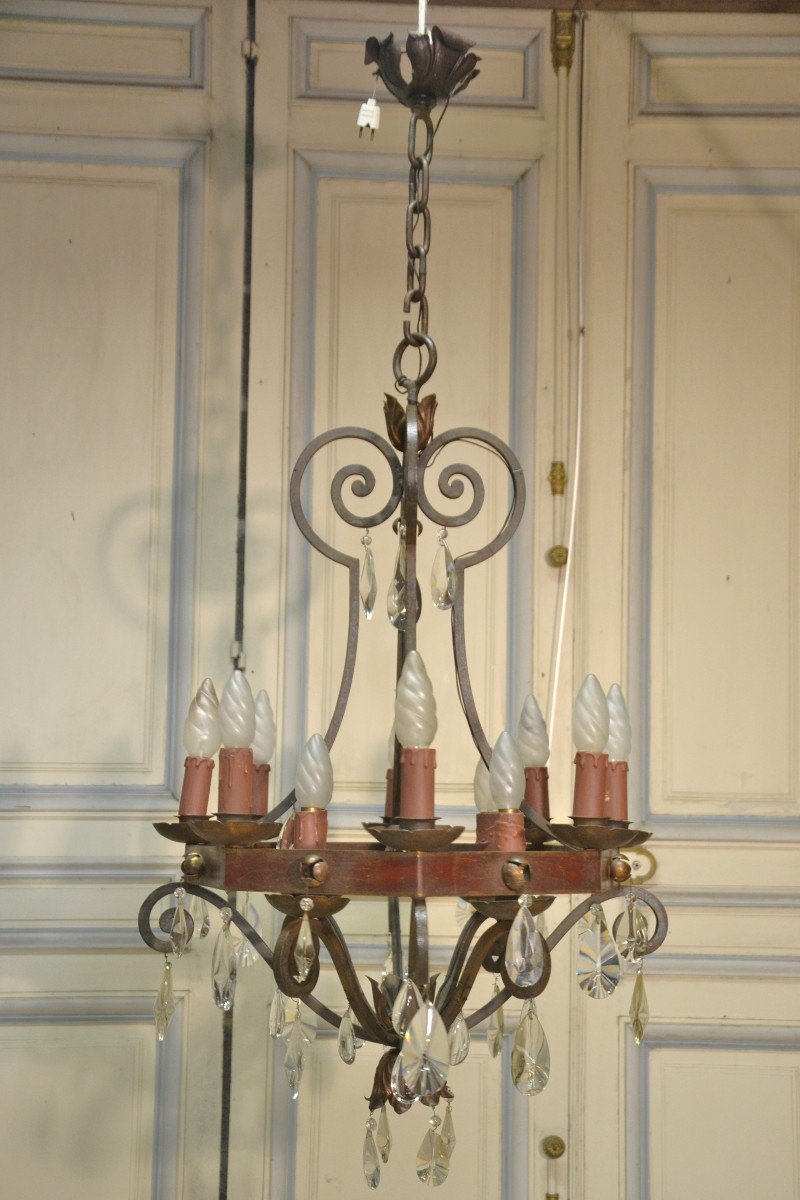 Large Wrought Iron Chandelier And Pendants-photo-2