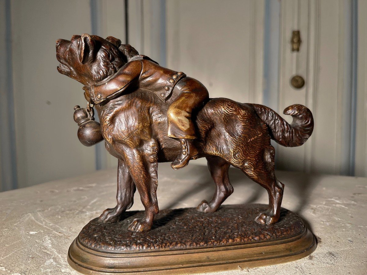 Bronze By Victor Chemin (1825-1901) "child Asleep On A Saint-bernard"-photo-4