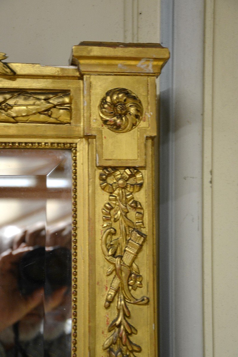 Large Niii Mirror In Golden Stucco, 19th Century-photo-3