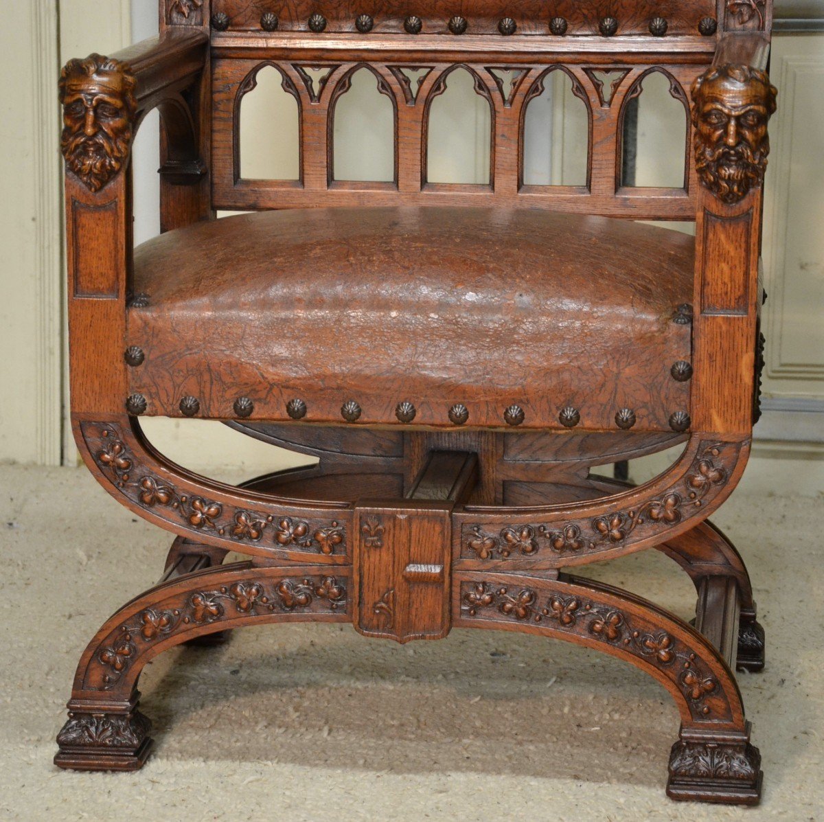 Pair Of Neo-gothic Style Oak Armchairs-photo-2