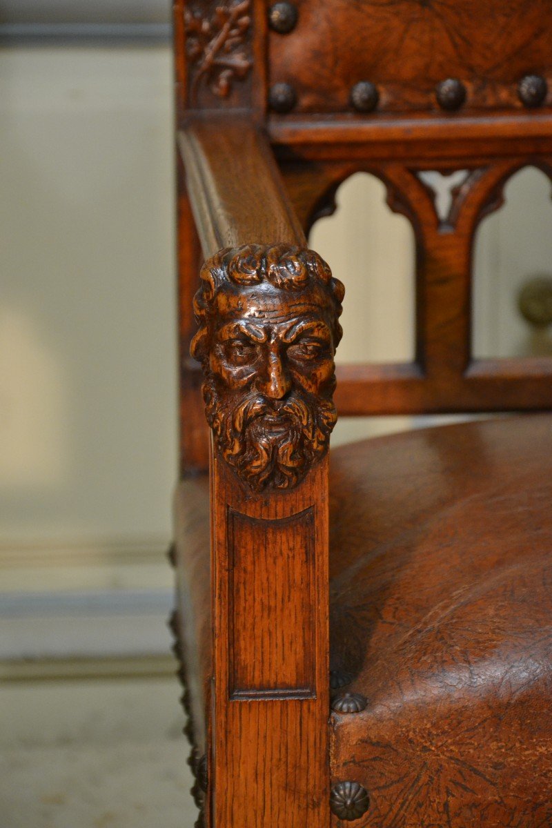 Pair Of Neo-gothic Style Oak Armchairs-photo-2