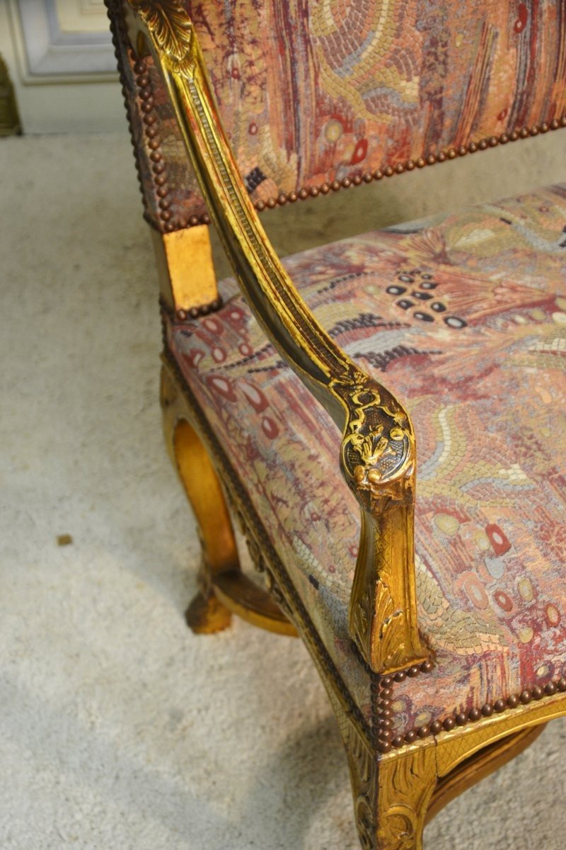 Pair Of Regency Style Golden Wood Armchairs-photo-1