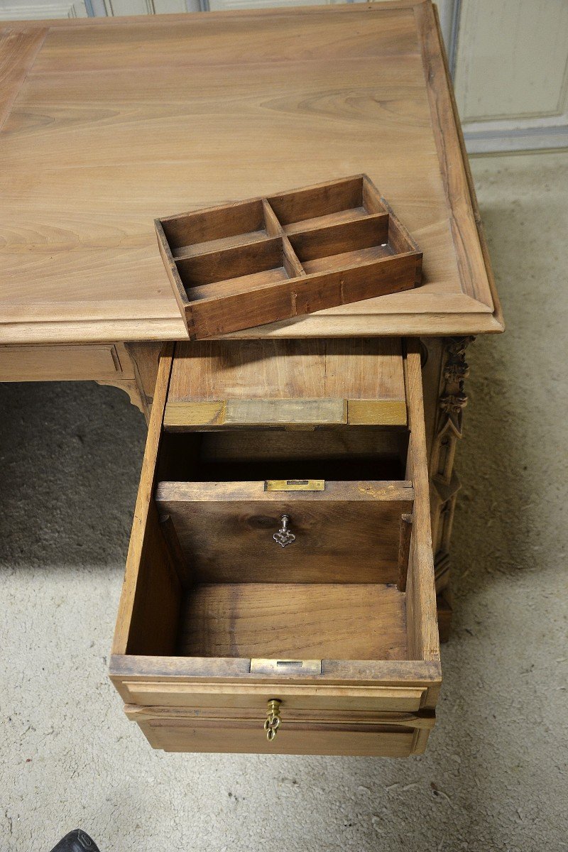 Walnut Desk In Neo-gothic Style, Late 19th Century Period-photo-2