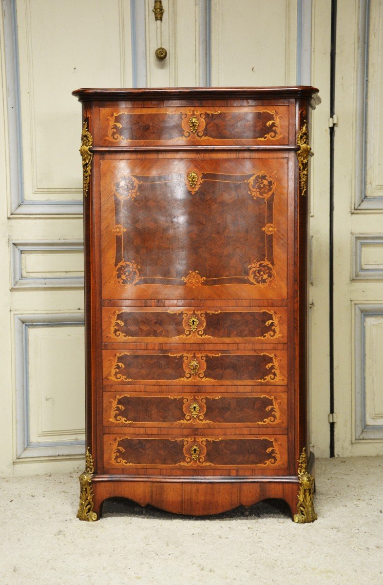 Secretary In Marquetry Late 19th Century-photo-2