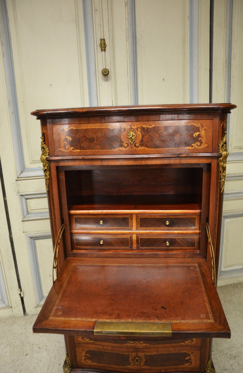 Secretary In Marquetry Late 19th Century-photo-3