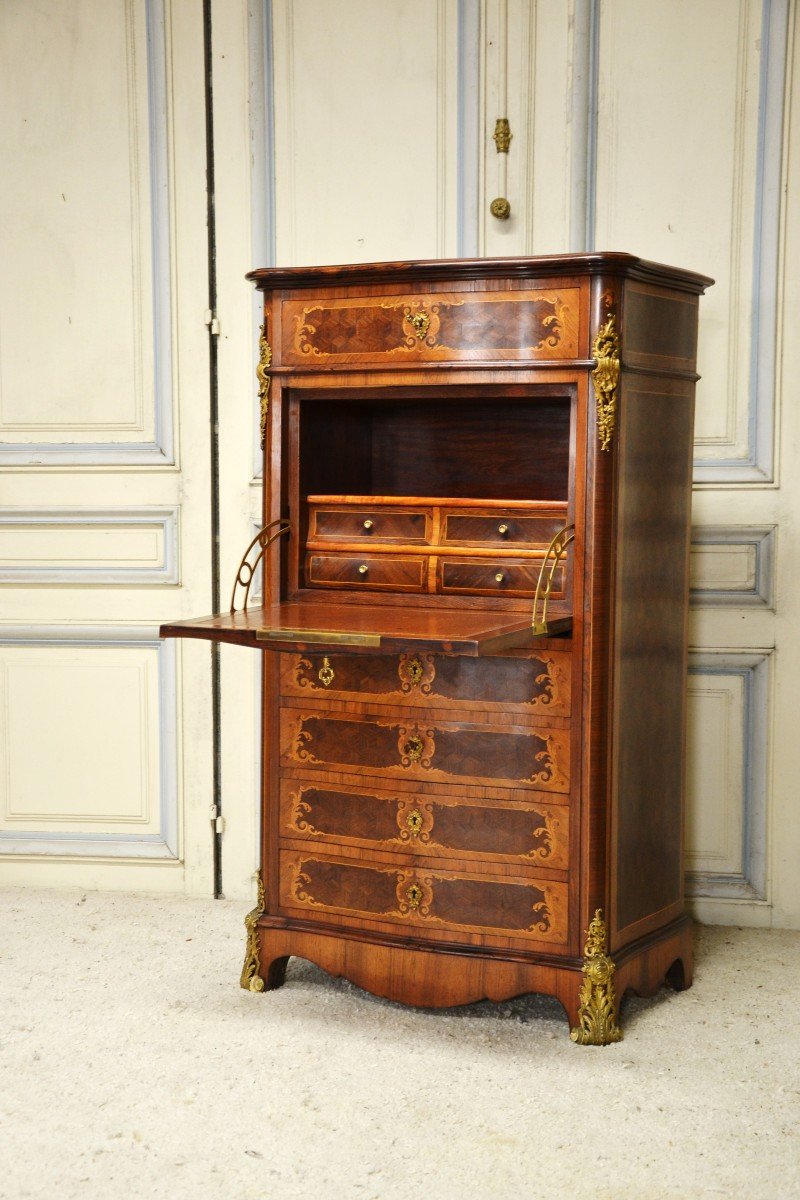 Secretary In Marquetry Late 19th Century