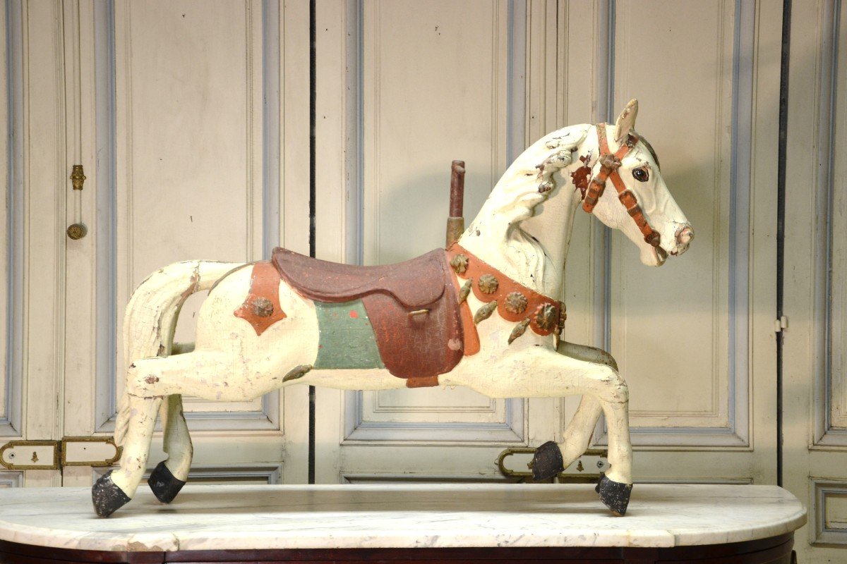 Painted Wooden Carousel Horse From The Late 19th Century