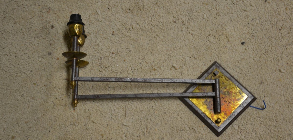 Set Of Four Iron And Brass Wall Lights From The 1980s-photo-2