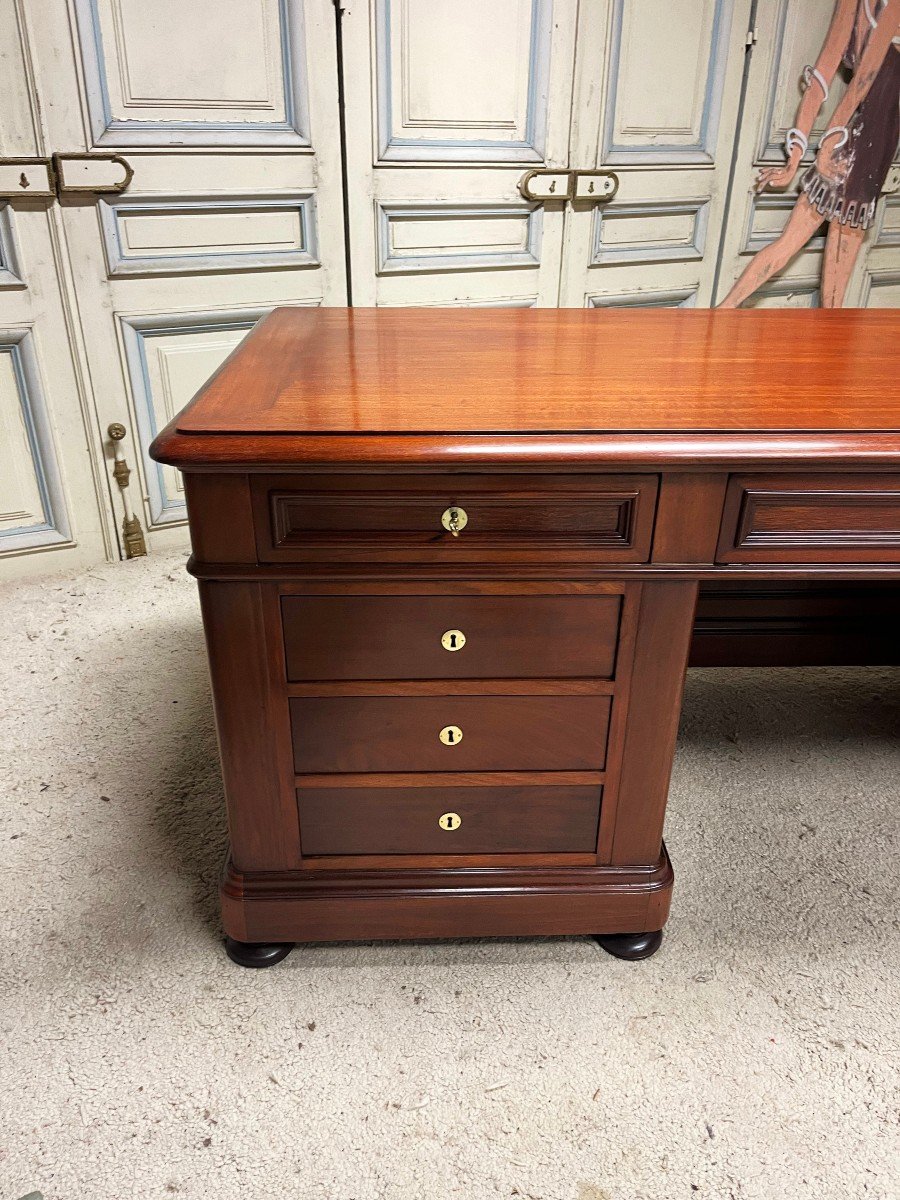 Large Flat Desk With Mahogany Pedestal, Late 19th Century-photo-2