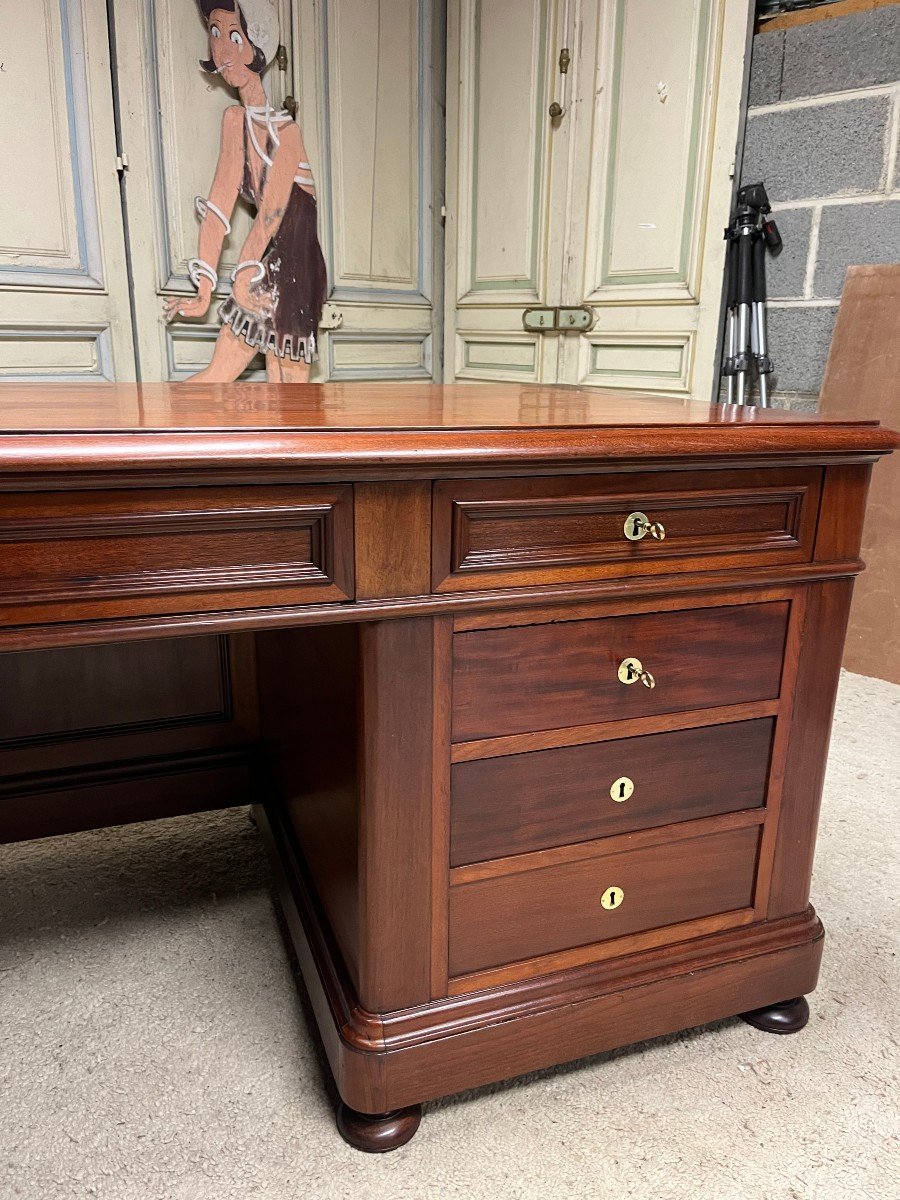 Large Flat Desk With Mahogany Pedestal, Late 19th Century-photo-3