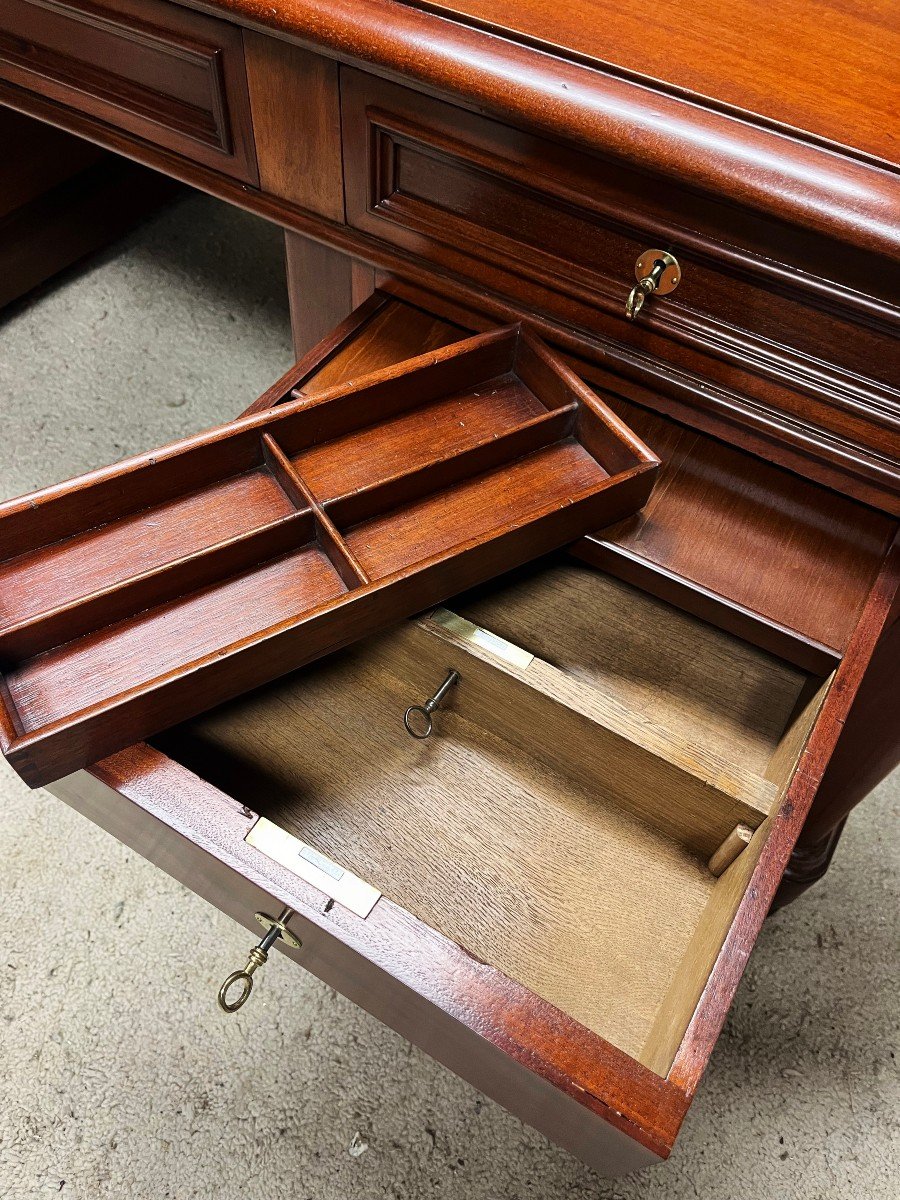 Large Flat Desk With Mahogany Pedestal, Late 19th Century-photo-4