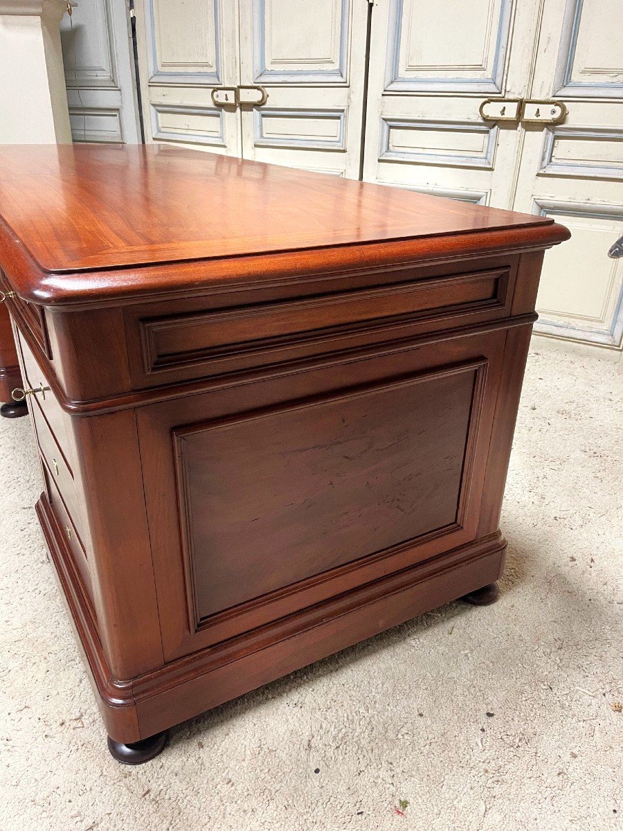 Large Flat Desk With Mahogany Pedestal, Late 19th Century-photo-1