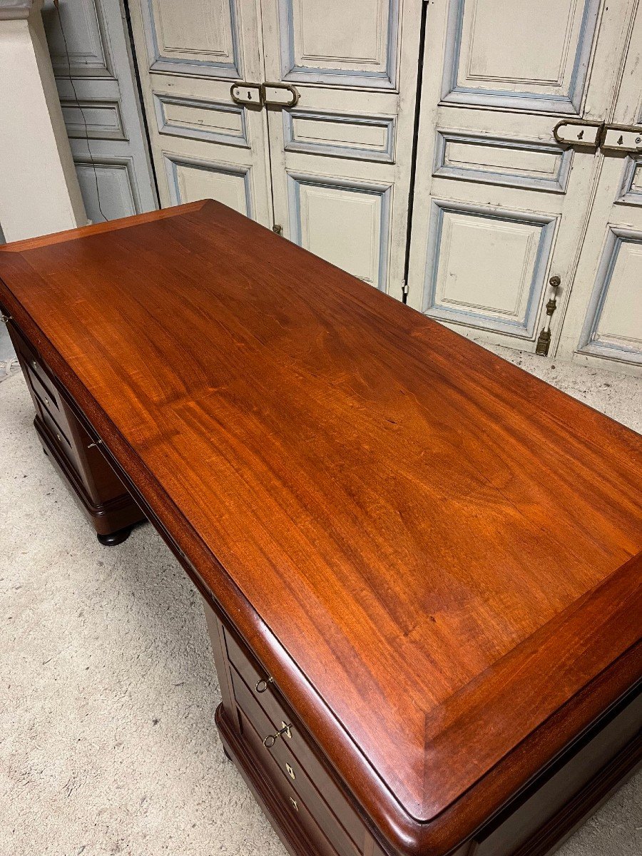 Large Flat Desk With Mahogany Pedestal, Late 19th Century-photo-2