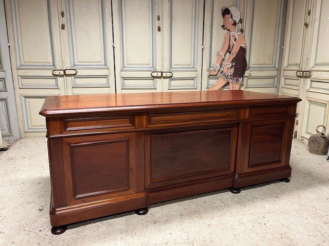 Large Flat Desk With Mahogany Pedestal, Late 19th Century-photo-3