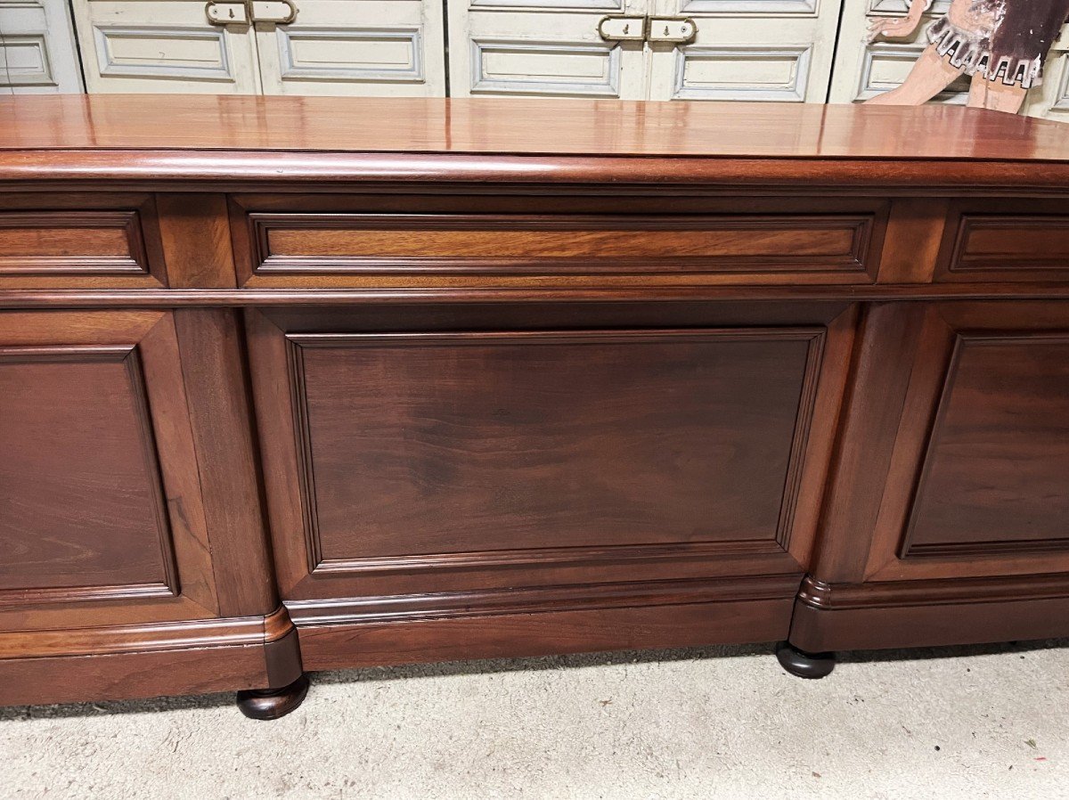 Large Flat Desk With Mahogany Pedestal, Late 19th Century-photo-4