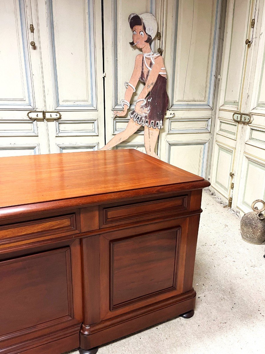 Large Flat Desk With Mahogany Pedestal, Late 19th Century-photo-5