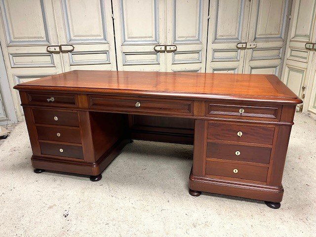 Large Flat Desk With Mahogany Pedestal, Late 19th Century-photo-6