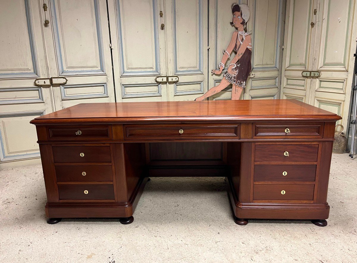 Large Flat Desk With Mahogany Pedestal, Late 19th Century